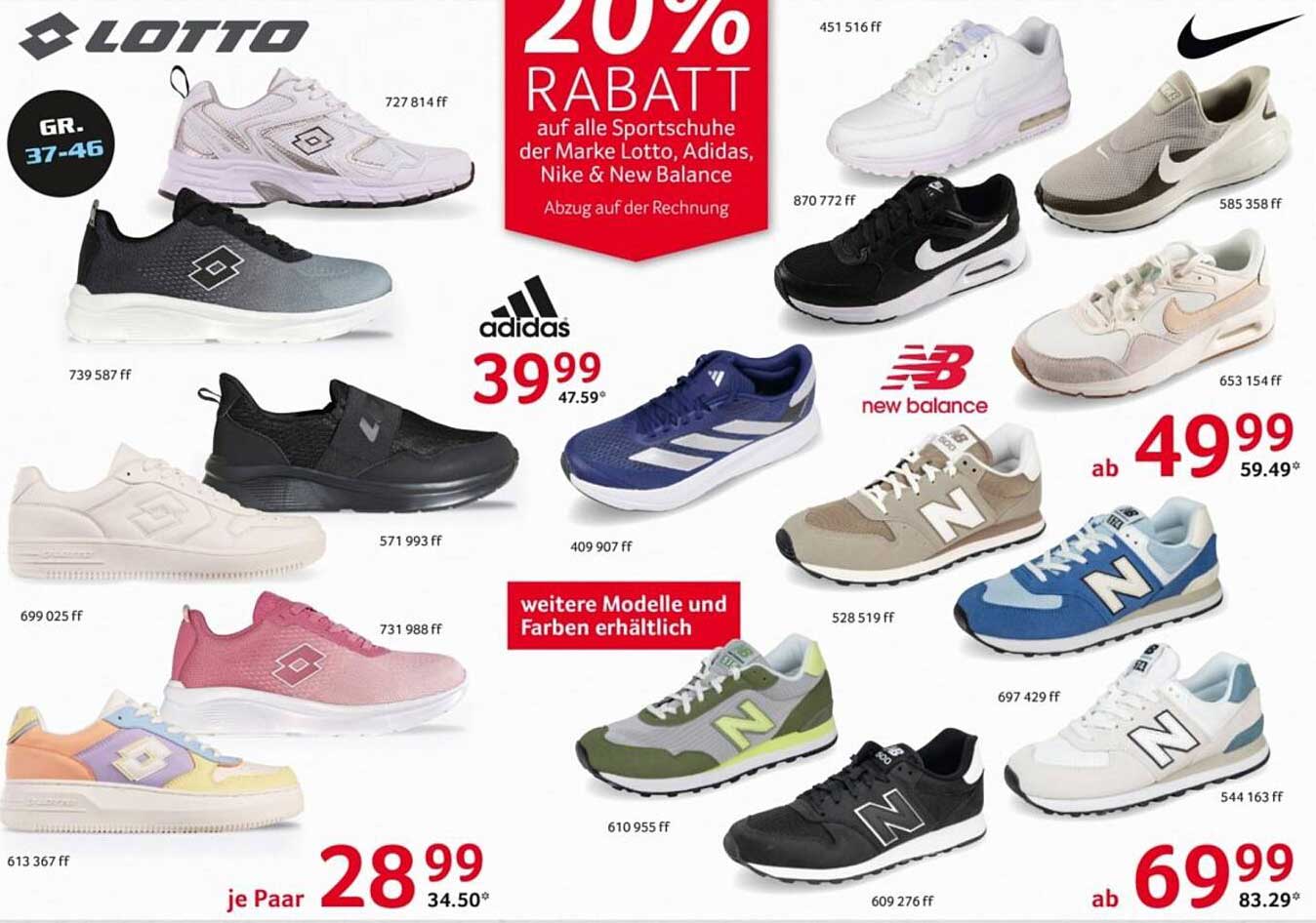 20% RABATT auf alle Sportschuhe der Marke Lotto, Adidas, Nike & New Balance