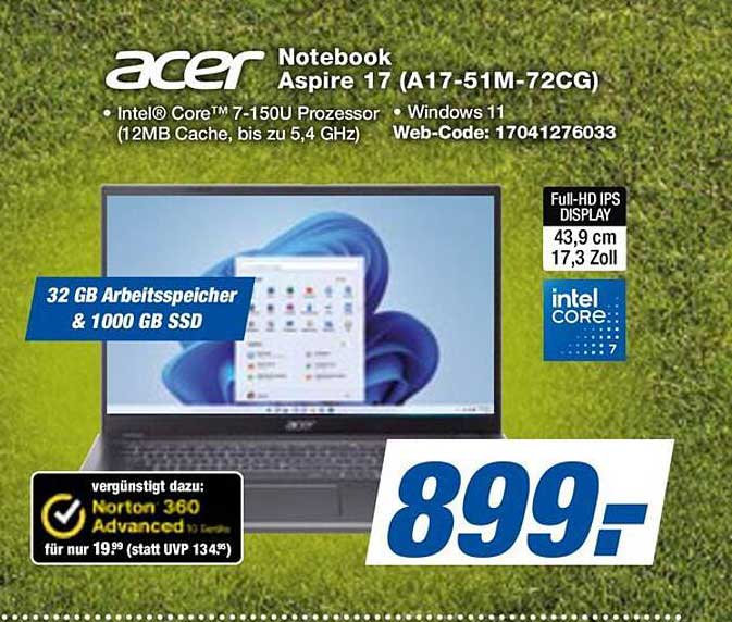 Acer Notebook Aspire 17 (A17-51M-72CG)