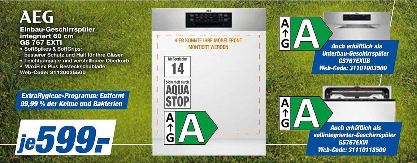 AEG Einbau-Geschirrspüler integriert 60 cm GS 767 EXTI