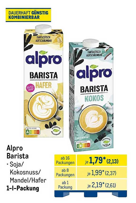 Alpro Barista • Soja/Kokosnuss/Mandel/Hafer 1-l-Packung