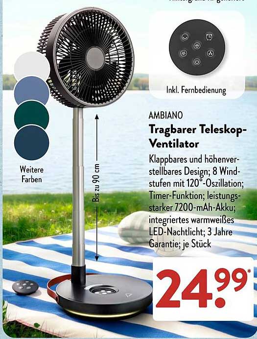 AMBIANO Tragbarer Teleskop-Ventilator