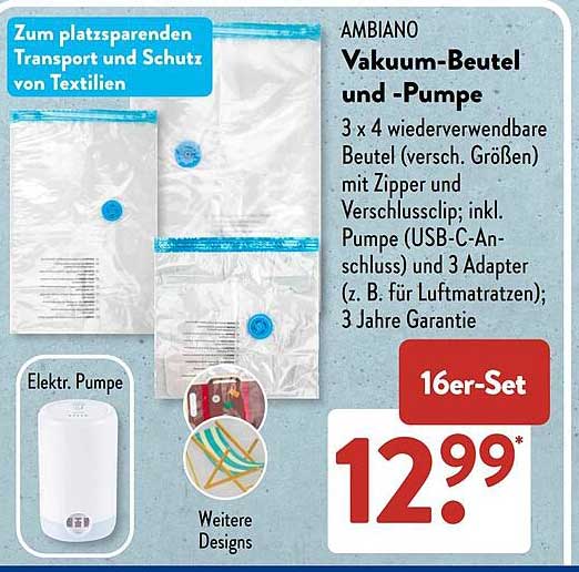 AMBIANO Vakuum-Beutel und -Pumpe