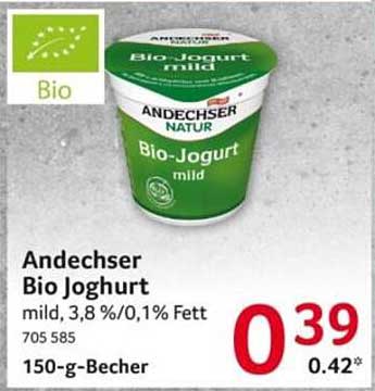 Andechser Bio Joghurt mild, 3,8 %/0,1% Fett 705 585 150-g-Becher
