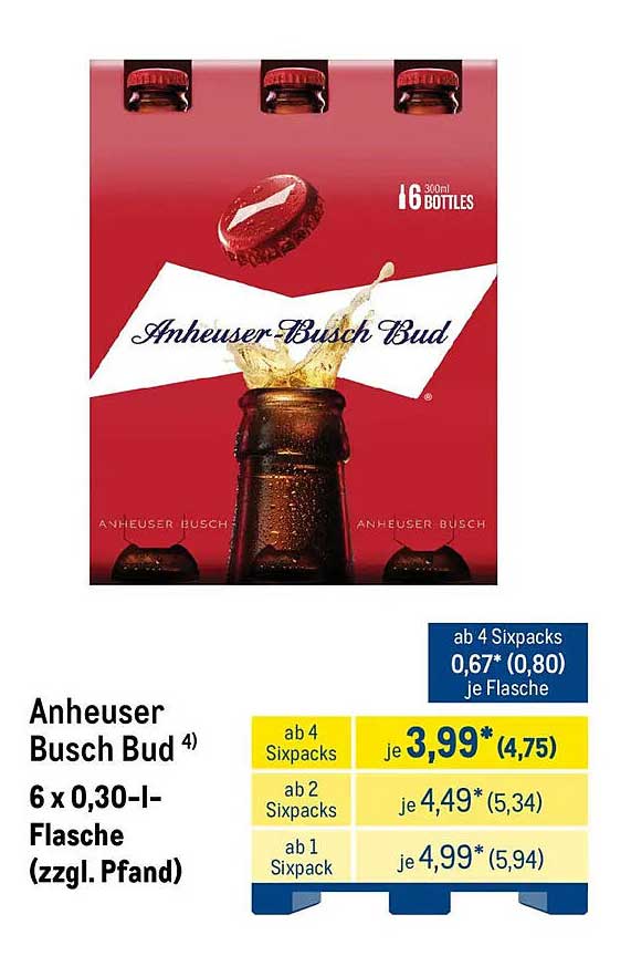 Anheuser Busch Bud 6 x 0,30-l-Flasche (zzgl. Pfand)