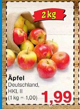 Äpfel Deutschland. HKL II (1 kg = 1,00)