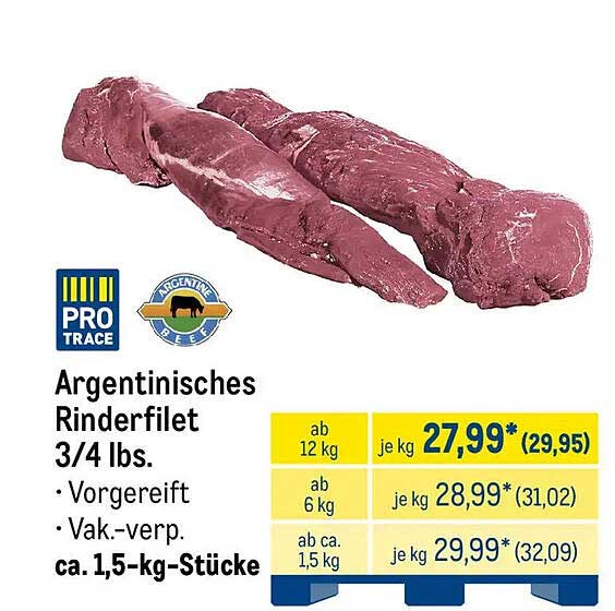 Argentinisches Rinderfilet 3/4 lbs.