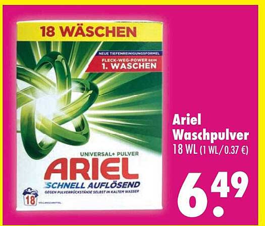 Ariel Waschpulver 18 WL (1 WL / 0,37 €)