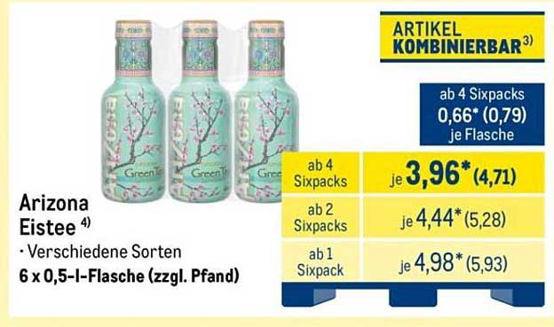 Arizona Eistee 4) · Verschiedene Sorten 6 x 0,5-l-Flasche (zzgl. Pfand)
