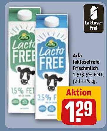 Arla laktosefreie Frischmilch 1,5/3,5% Fett, je 1-l-Pckg.