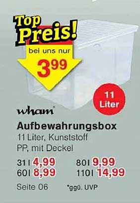 Aufbewahrungsbox 11 Liter, Kunststoff PP, mit Deckel