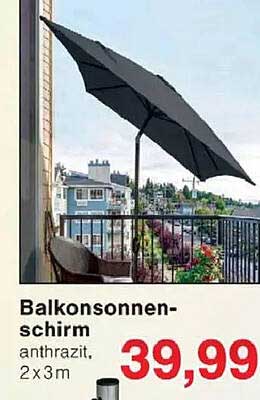 Balkonsonnen-schirm anthrazit, 2 x 3 m