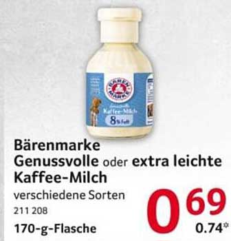 Bärenmarke Genussvolle oder extra leichte Kaffee-Milch verschiedene Sorten 170-g-Flasche