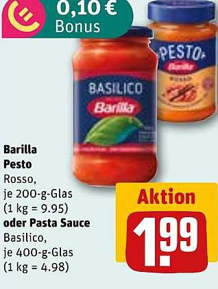 Barilla Pesto Rosso, je 200-g-Glas (1 kg = 9.95) oder Pasta Sauce Basilico, je 400-g-Glas (1 kg = 4.98)