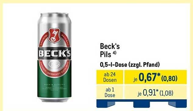 Beck's Pils 4) 0,5-l-Dose (zzgl. Pfand)