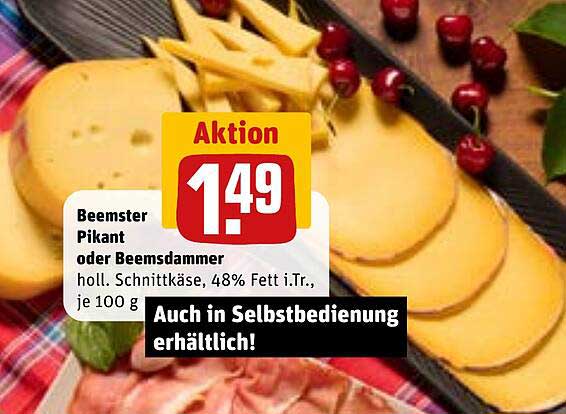 Beemster Pikant oder Beemsdammer holl. Schnittkäse, 48% Fett i.Tr., je 100 g