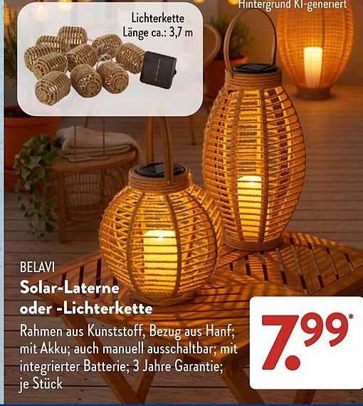 BELAVI Solar-Laterne oder -Lichterkette