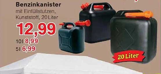 Benzinkanister mit Einfüllstutzen, Kunststoff, 20 Liter