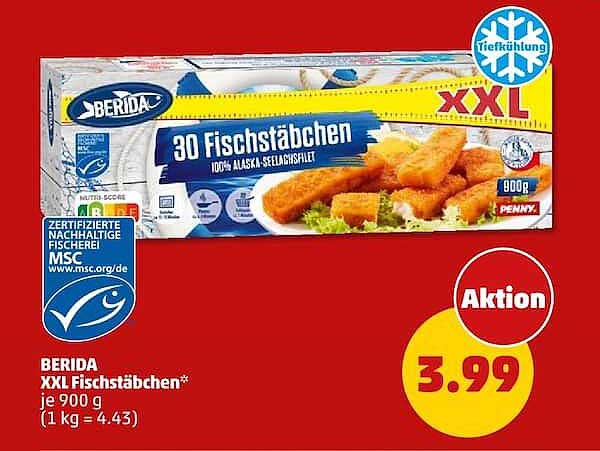 BERIDA XXL Fischstäbchen* je 900 g (1 kg = 4.43)