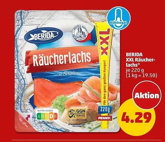 BERIDA XXL Räucherlachs* je 220 g (1 kg = 19.50)