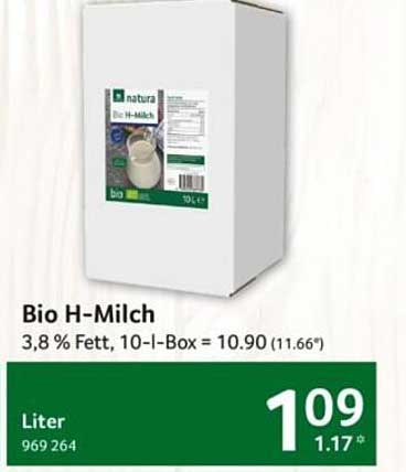 Bio H-Milch 3,8 % Fett, 10-l-Box