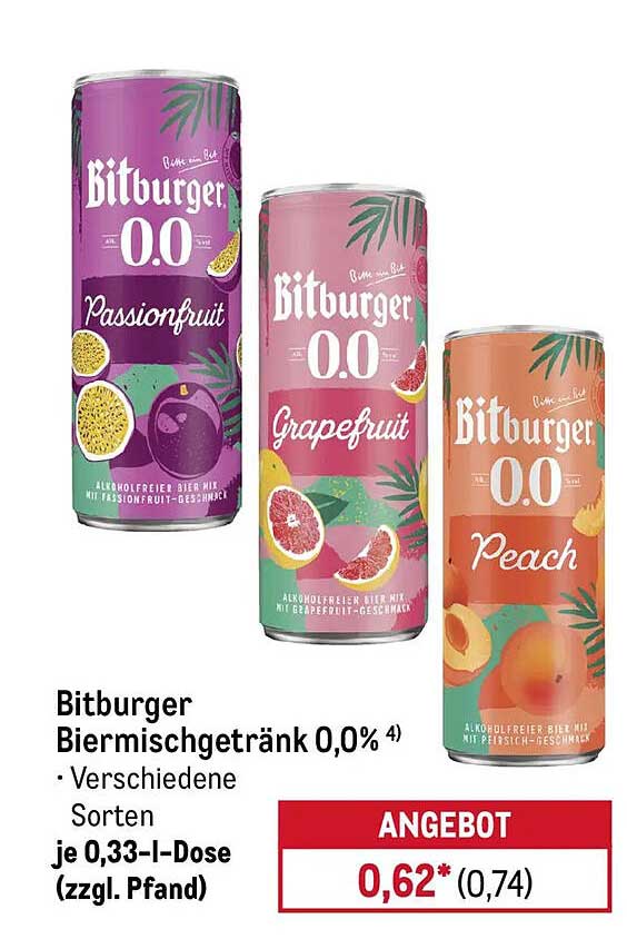 Bitburger Biermischgetränk 0,0% Verschiedene Sorten je 0,33-l-Dose (zzgl. Pfand)