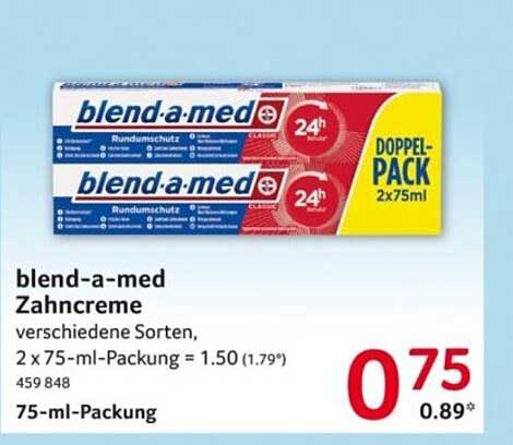 blend-a-med Zahncreme verschiedene Sorten, 2 x 75-ml-Packung = 1.50 (1.79*) 459 848 75-ml-Packung