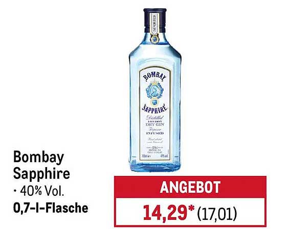 Bombay Sapphire • 40% Vol. 0,7-l-Flasche