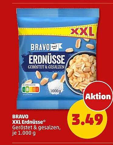 BRAVO XXL Erdnüsse Geröstet & gesalzen, je 1.000 g