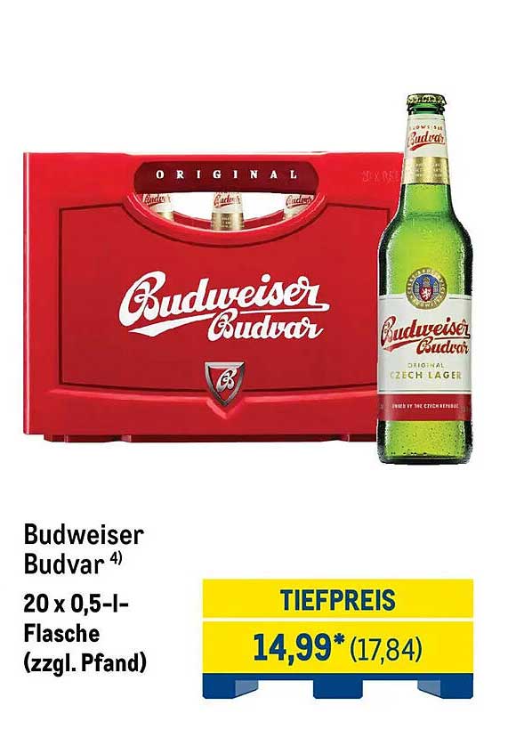 Budweiser Budvar 20 x 0,5-l-Flasche (zzgl. Pfand)