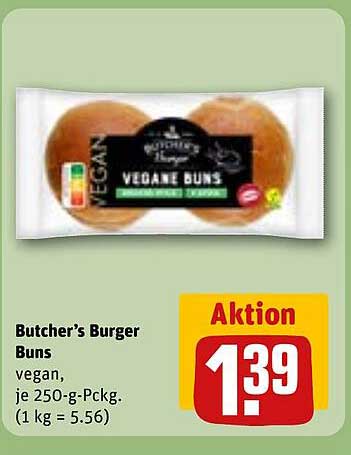 Butcher’s Burger Buns vegan, je 250-g-Pckg. (1 kg = 5.56)