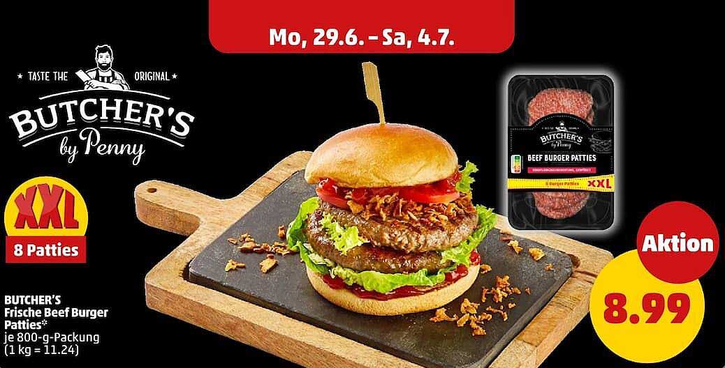 BUTCHER'S Frische Beef Burger Patties* je 800-g-Packung (1 kg = 11.24)