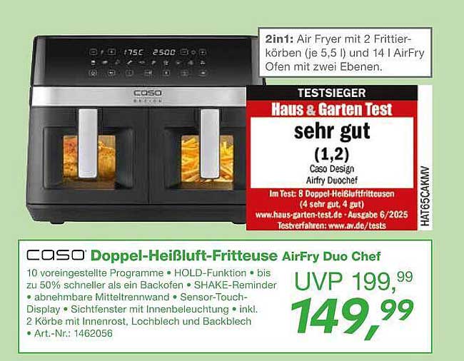 CASO Doppel-Heißluft-Fritteuse AirFry Duo Chef