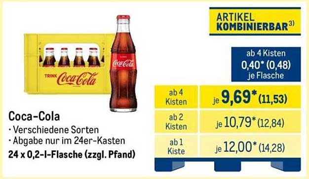 Coca-Cola Verschiedene Sorten Abgabe nur im 24er-Kasten 24 x 0,2-l-Flasche (zzgl. Pfand)