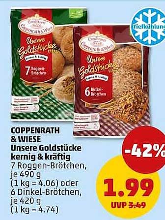 COPPENRATH & WIESE Unsere Goldstücke kernig & kräftig 7 Roggen-Brötchen, je 490 g (1 kg = 4.06) oder 6 Dinkel-Brötchen, je 420 g (1 kg = 4.74)