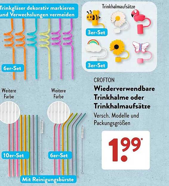 CROFTON Wiederverwendbare Trinkhalme oder Trinkhalmaufsätze