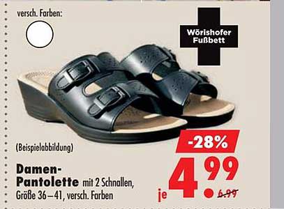 Damen-Pantolette mit 2 Schnallen, Größe 36–41, versch. Farben