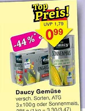 Daucy Gemüse vers. Sorten, ATG 3 x 100 g oder Sonnenmais, 2 x 340/360 g
