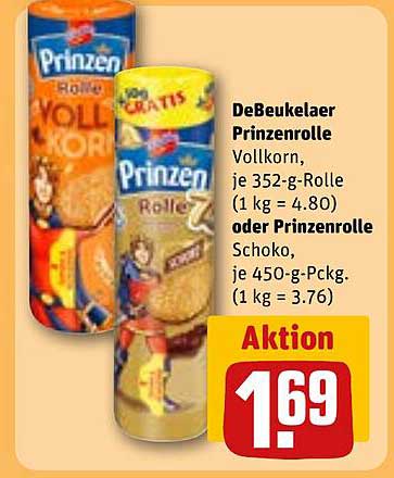DeBeukelaer Prinzenrolle Vollkorn, je 352-g-Rolle (1 kg = 4.80) oder Prinzenrolle Schoko, je 450-g-Pckg. (1 kg = 3.76)
