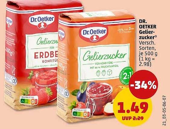 DR. OETKER Gelierzucker Versch. Sorten, je 500 g (1 kg = 2.98)