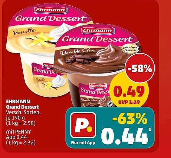 EHRMANN Grand Dessert Versch. Sorten, je 190 g (1 kg = 2.58)