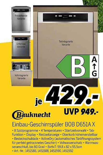Einbau-Geschirrspüler BOB D651A X