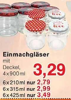Einmachgläser mit Deckel, 4x900ml