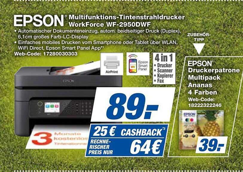 EPSON Multifunktions-Tintenstrahldrucker WorkForce WF-2950DWF