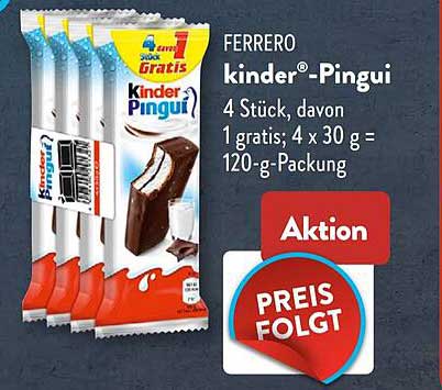 FERRERO kinder-Pinguï 4 Stück, davon 1 gratis; 4 x 30 g = 120-g-Packung