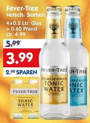 Fever-Tree versch. Sorten 4x0.2 Ltr. Glas + 0.60 Pfand