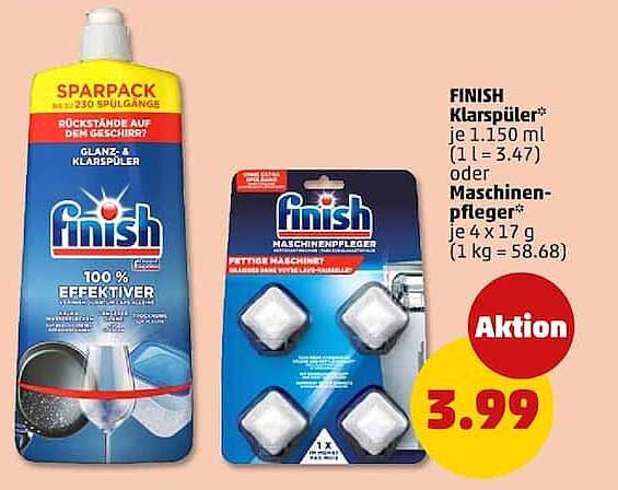 FINISH Klarspüler* je 1.150 ml (1 l = 3.47) oder Maschinenpfleger* je 4 x 17 g (1 kg = 58.68)