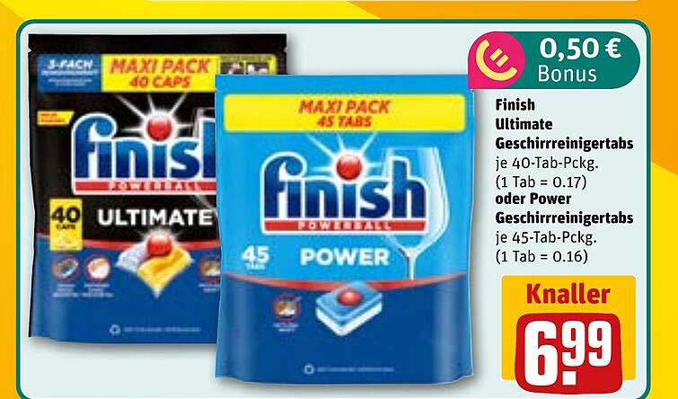Finish Ultimate GeschirrreinigerTabs je 40-Tab-Pckg. oder Power GeschirrreinigerTabs je 45-Tab-Pckg.