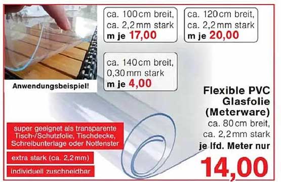 Flexible PVC Glasfolie (Meterware)