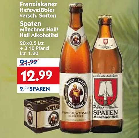 Franziskaner Hefeweißbier versch. Sorten Spaten Münchner Hell/Hell Alkoholfrei
