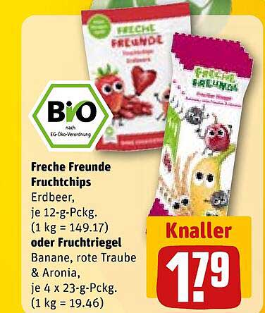 Freche Freunde Fruchttips Erdbeer, je 12-g-פּckg. (1 kg = 149.17) oder Fruchtriegel Banane, rote Traube & Aronia, je 4 x 23-g-Packg. (1 kg = 19.46)
